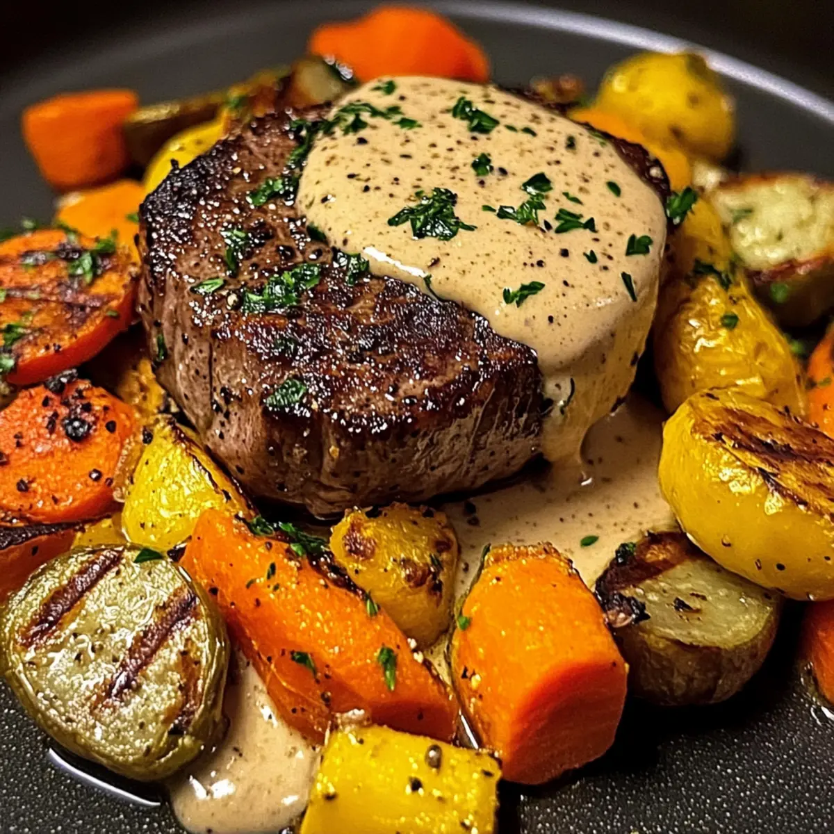 Rinderfilet mit Knoblauch-Dijon-Sahnesauce genießen
